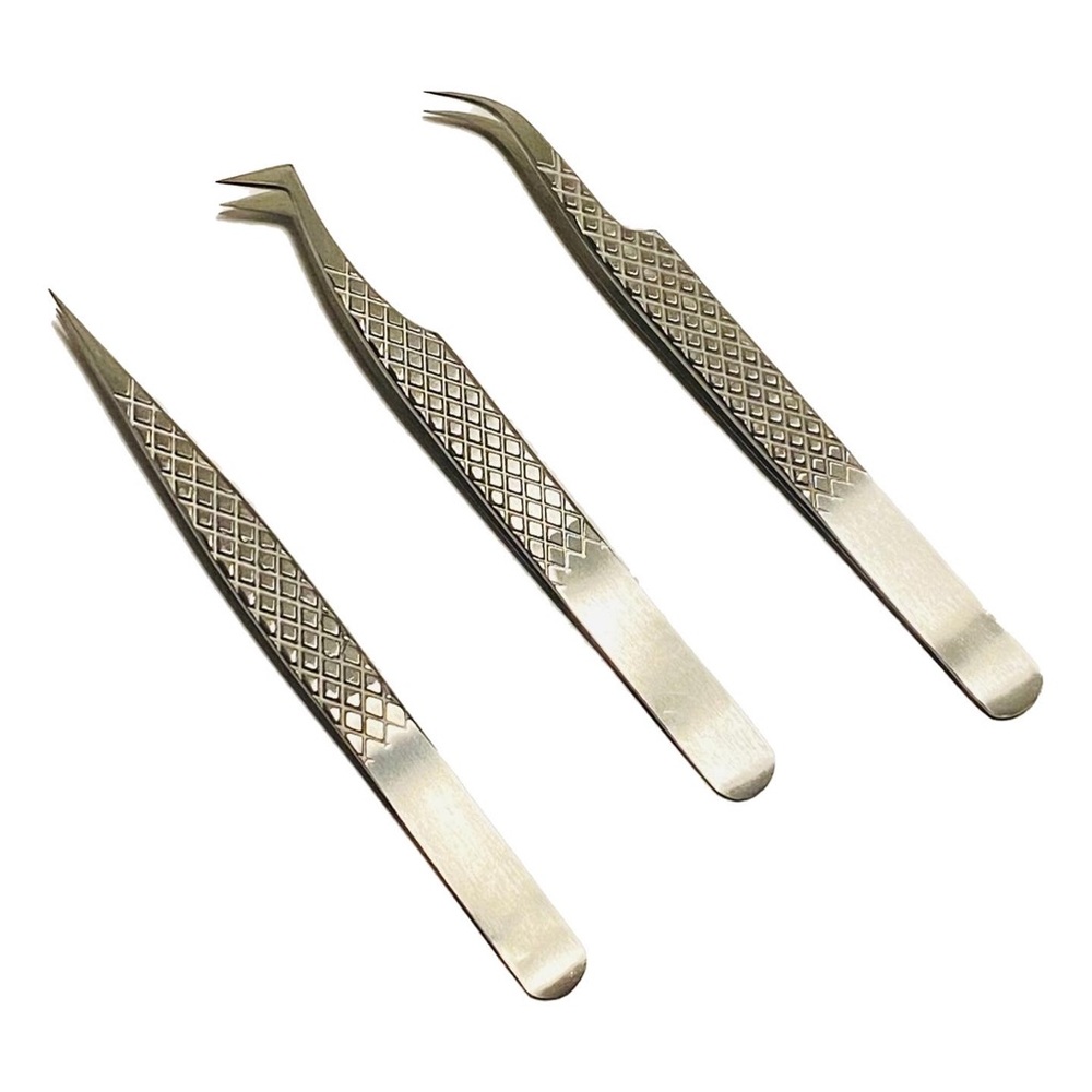 3 PC Japanese Stainless Steel Eyelash Tweezer Set